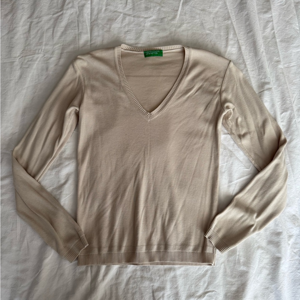 United Colors Of Benetton Beige V-Neck Sweater